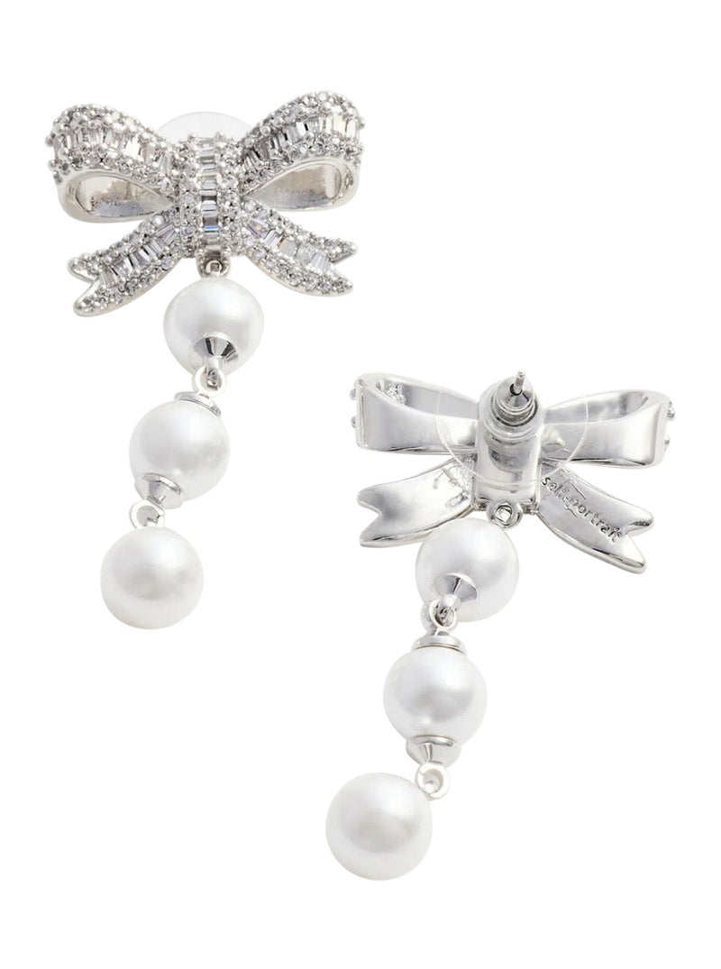 Self-Portrait Bow And Pearl Drop Earrings — Silver Metal