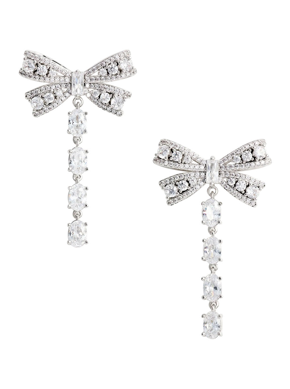 Self-Portrait Bow And Crystal Drop Earrings — Silver Metal