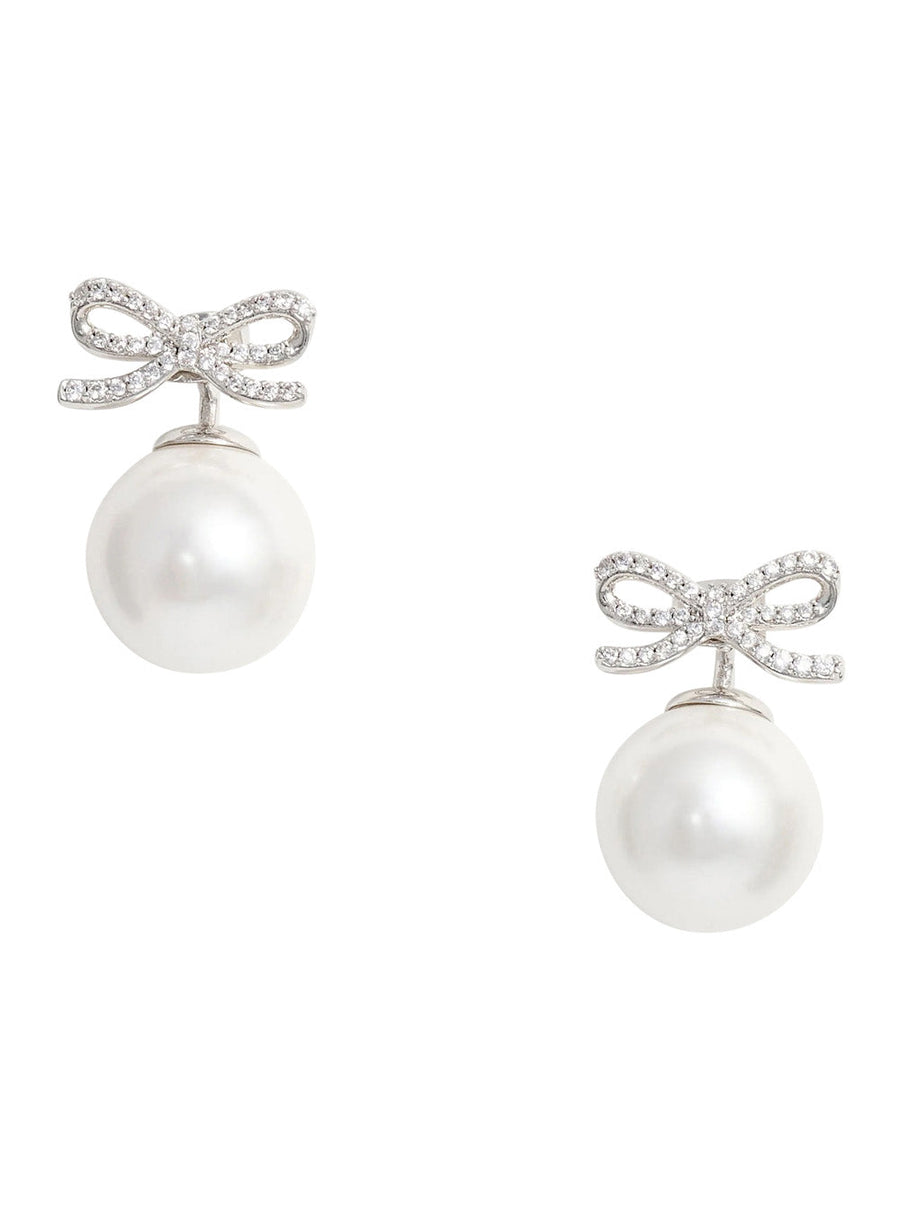 Self-Portrait Bow And Pearl Earrings — Silver Metal