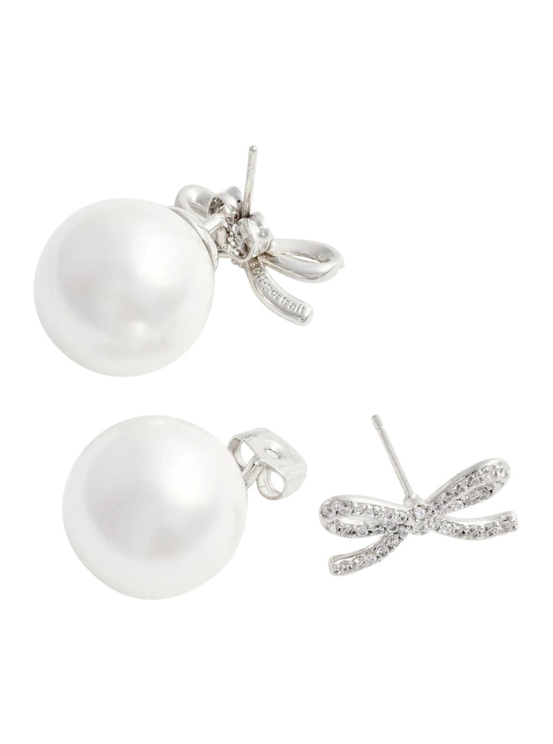 Self-Portrait Bow And Pearl Earrings — Silver Metal