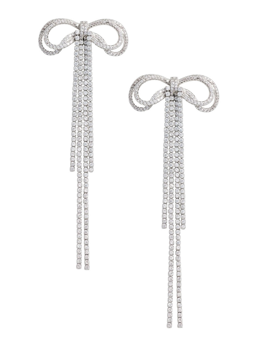 Self-Portrait Bow And Crystal Drop Earrings — Silver Metal