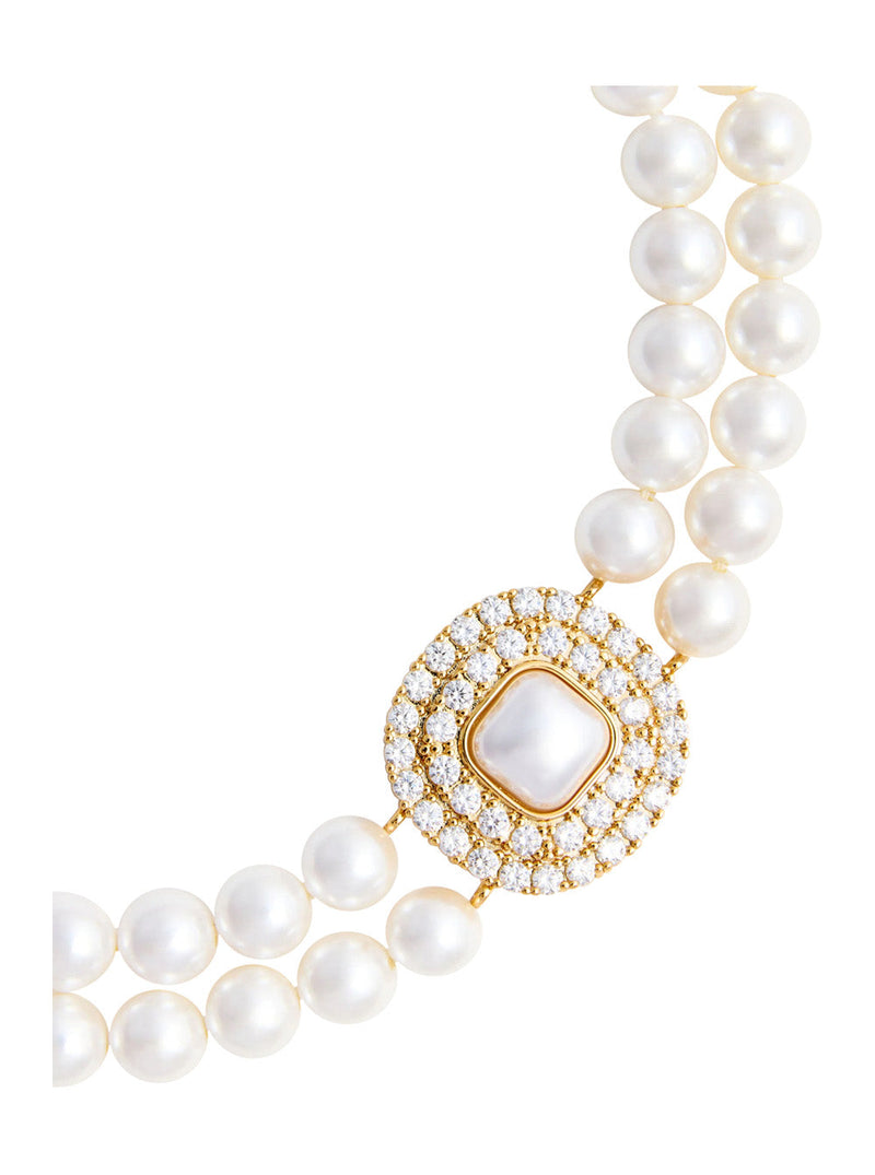 Self-Portrait Pearl And Crystal Choker Necklace — Gold Gold-plated Metal Necklaces