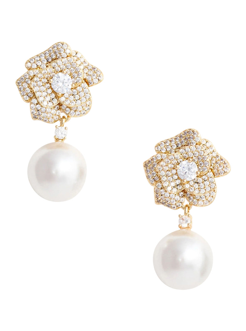 Self-Portrait Crystal-Embellished Flower Earrings — Gold Metal