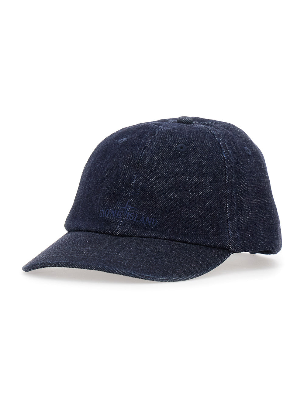 Stone Island L2s149100001 Embroidered Logo Denim Baseball Cap — Navy Cotton Caps
