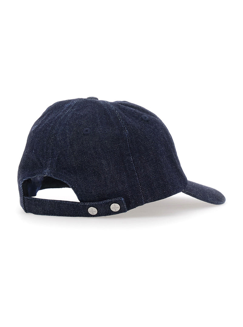 Stone Island L2s149100001 Embroidered Logo Denim Baseball Cap — Navy Cotton Caps