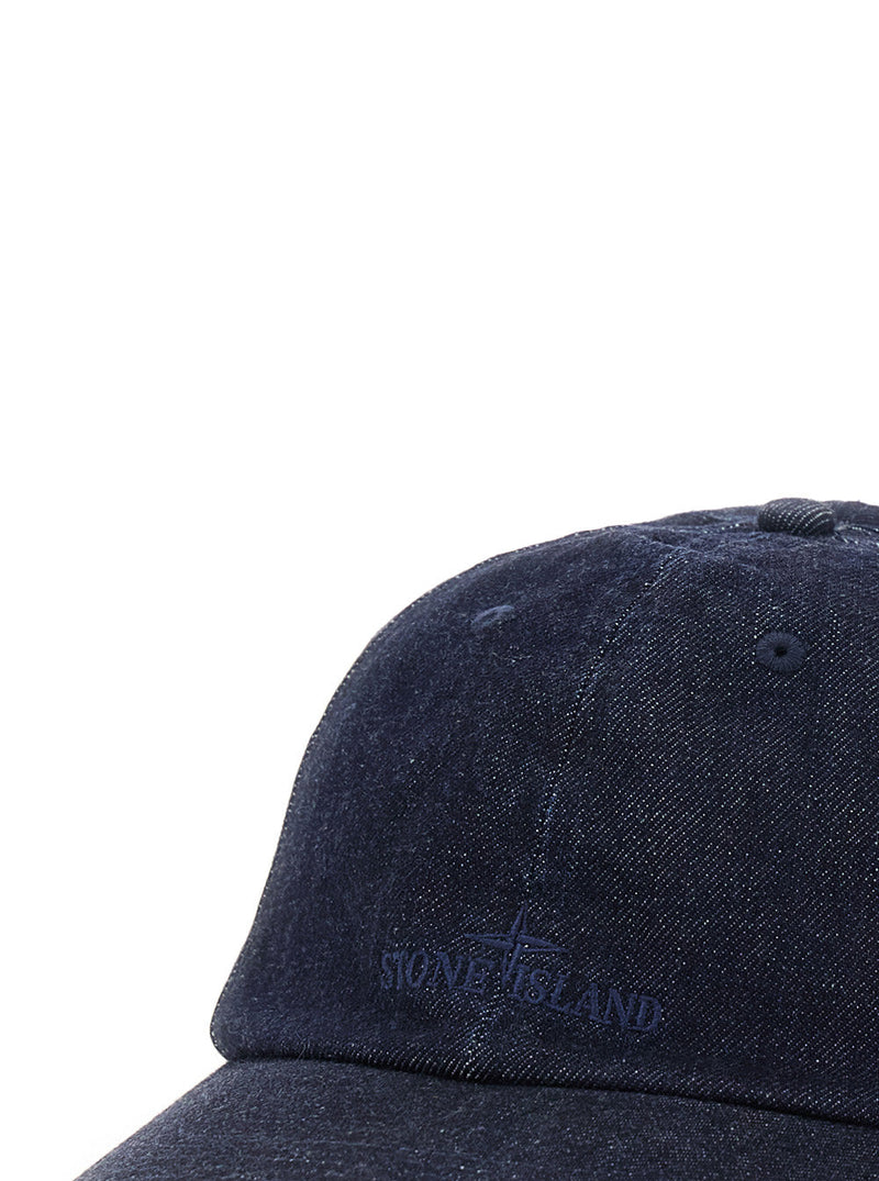 Stone Island L2s149100001 Embroidered Logo Denim Baseball Cap — Navy Cotton Caps