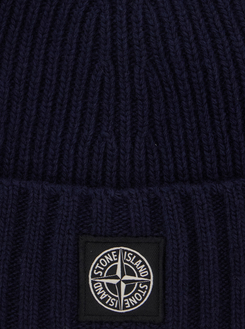 Stone Island L2s16n100003s00m3 Ribbed Wool-Blend Beanie — Navy Tech Fabric Beanies