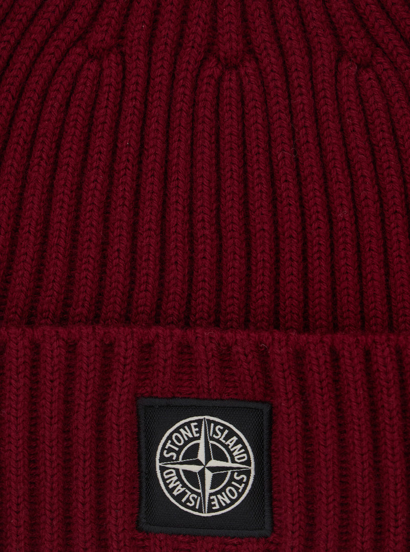 Stone Island L2s16n100007s0c03 Ribbed Tech Fabric Beanie — Red Beanies