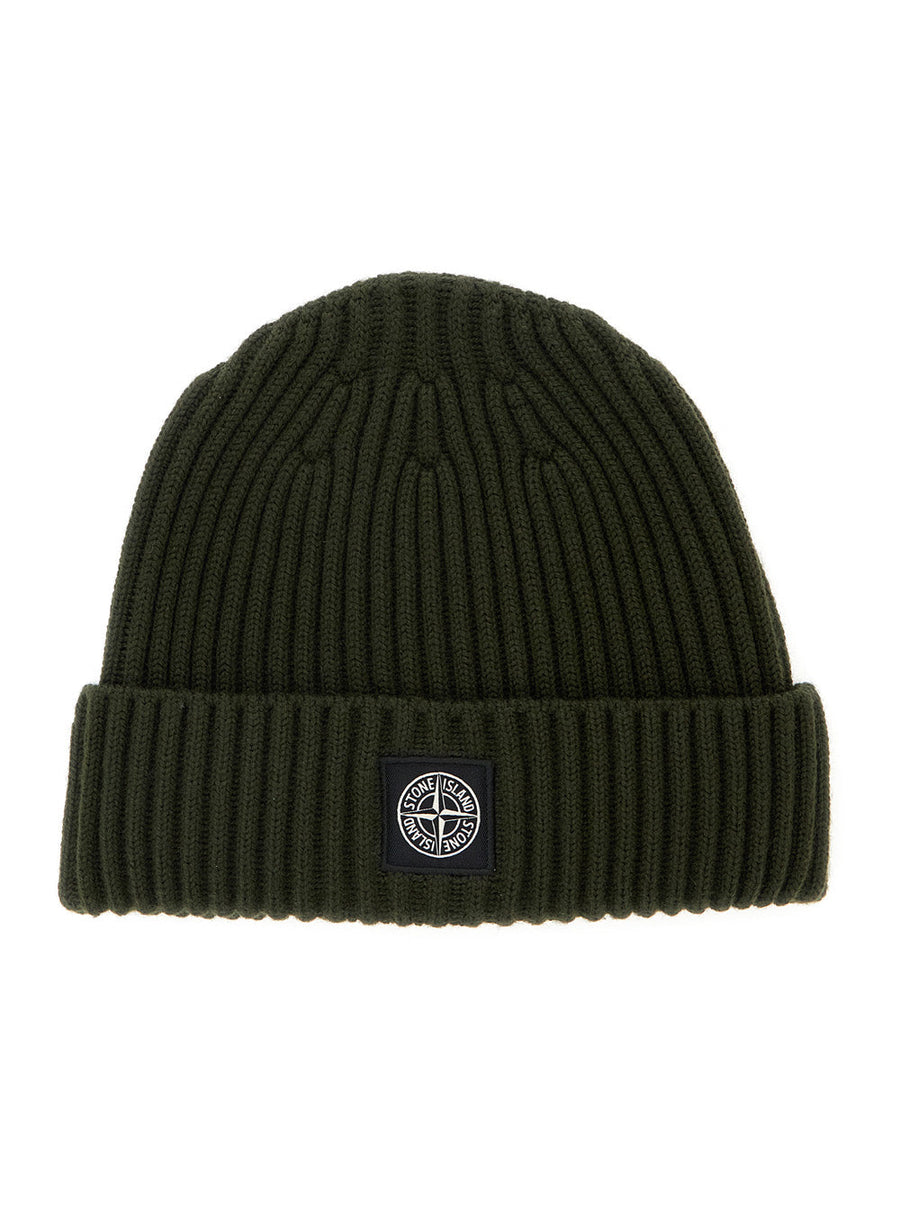 Stone Island L2s16n100007s0c03 Ribbed Tech Fabric Beanie — Green Beanies