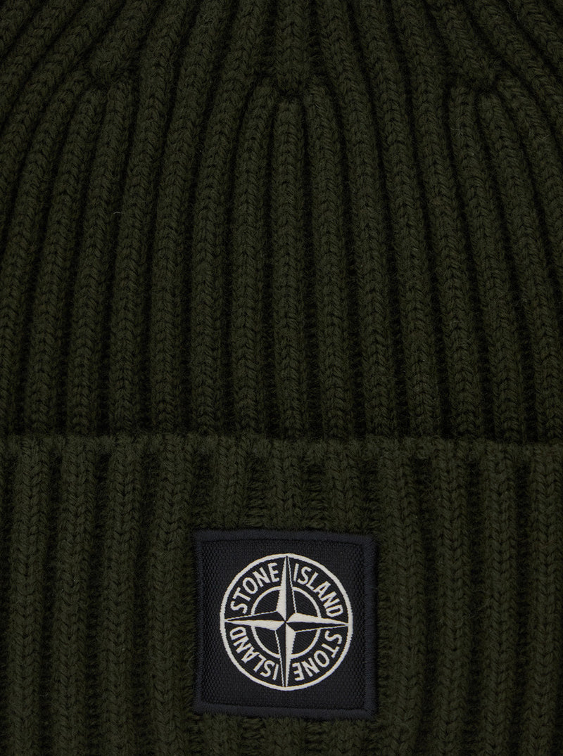 Stone Island L2s16n100007s0c03 Ribbed Tech Fabric Beanie — Green Beanies