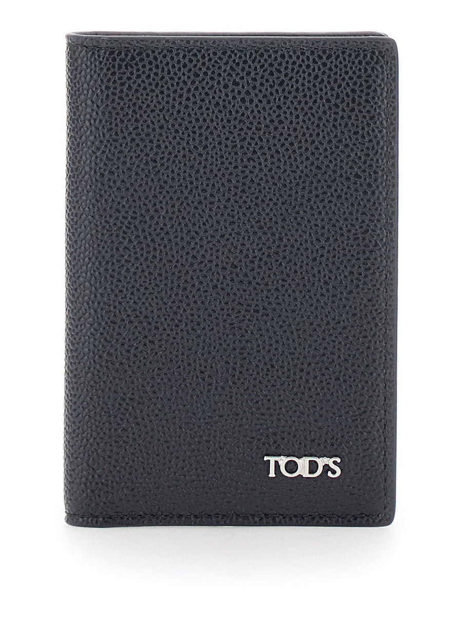 Tods Grained Calfskin Card Case — Black Cases