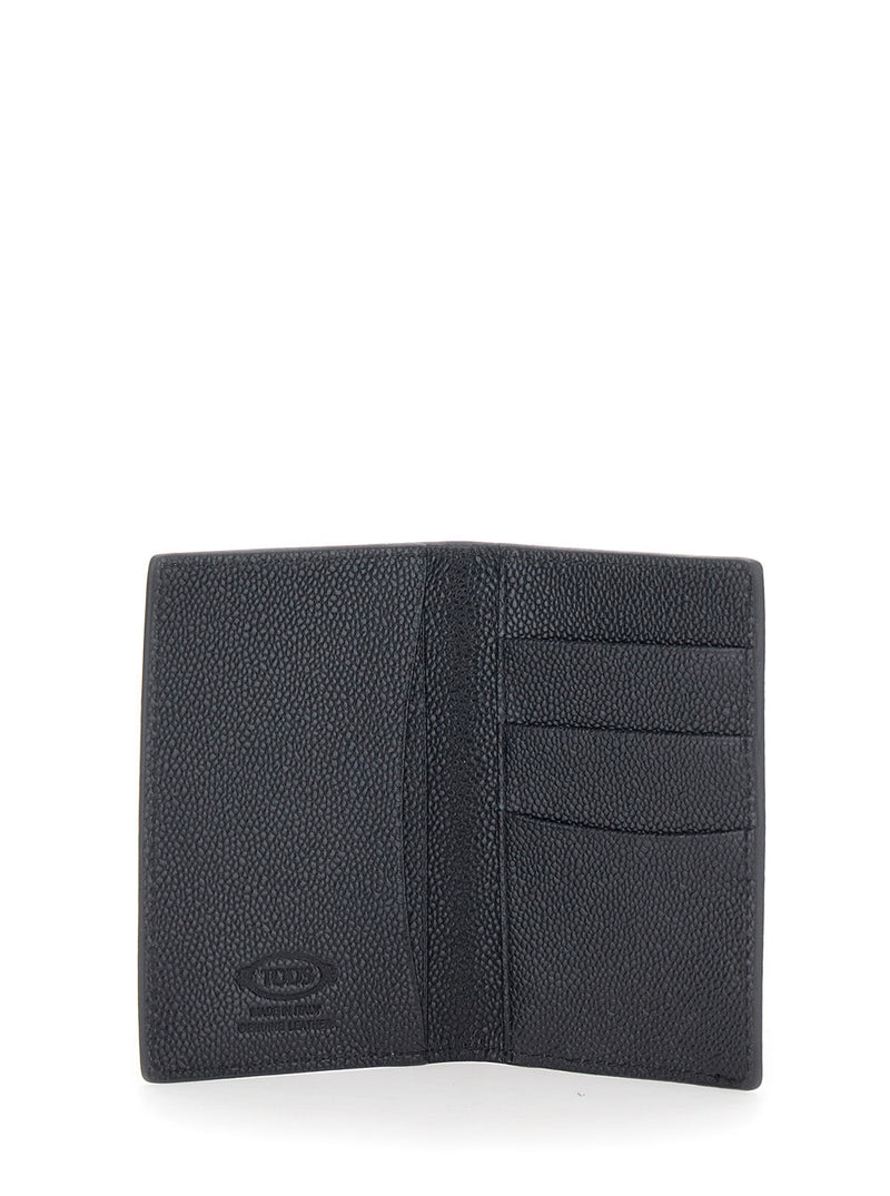 Tods Grained Calfskin Card Case — Black Cases