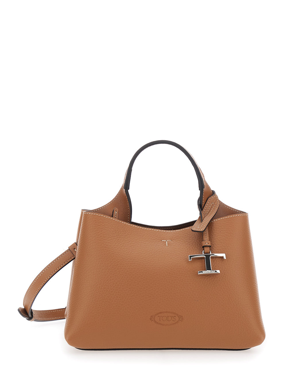 Tods Grained Calf Leather Top Handle Bag — Brown