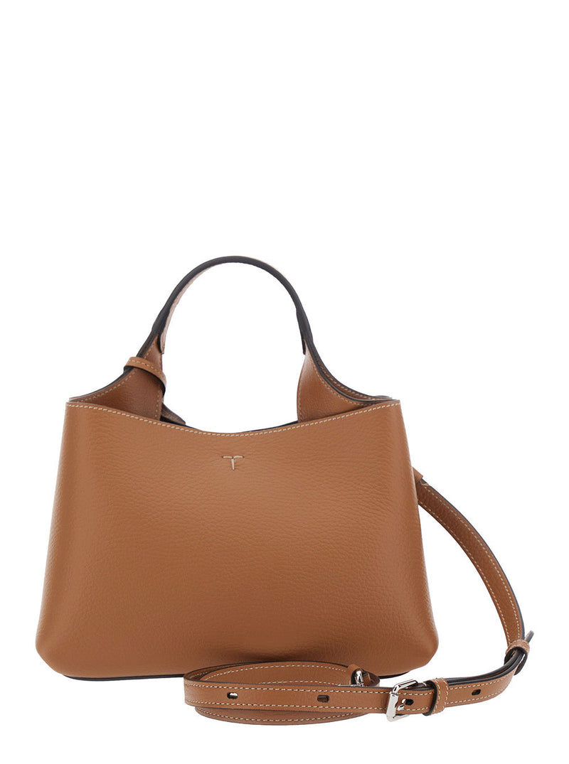 Tods Grained Calf Leather Top Handle Bag — Brown