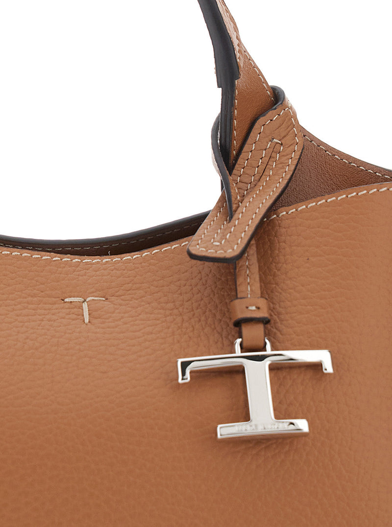 Tods Grained Calf Leather Top Handle Bag — Brown