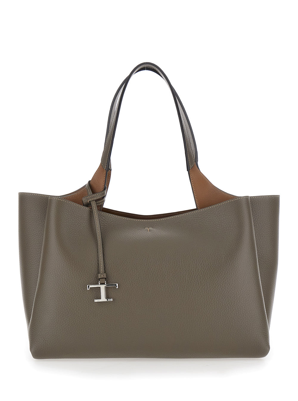 Tods Leather Top Handle Shoulder Bag — Gray