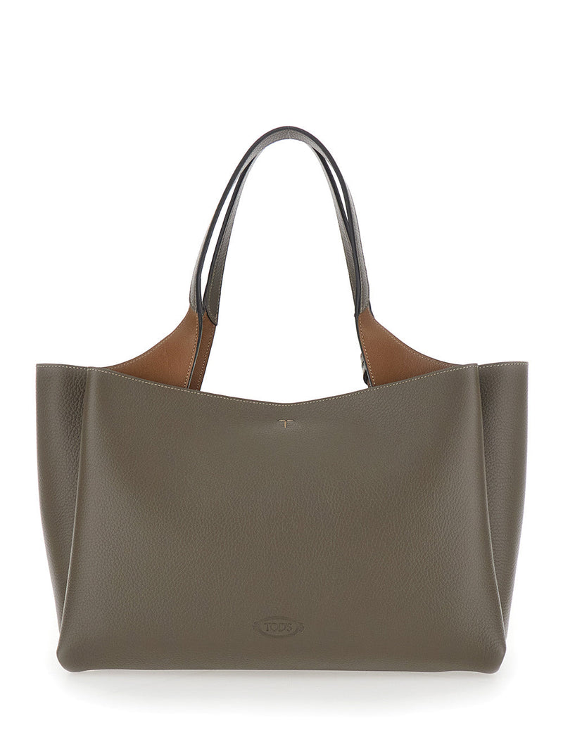 Tods Leather Top Handle Shoulder Bag — Gray
