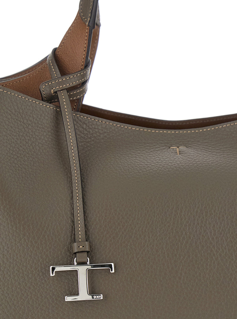 Tods Leather Top Handle Shoulder Bag — Gray