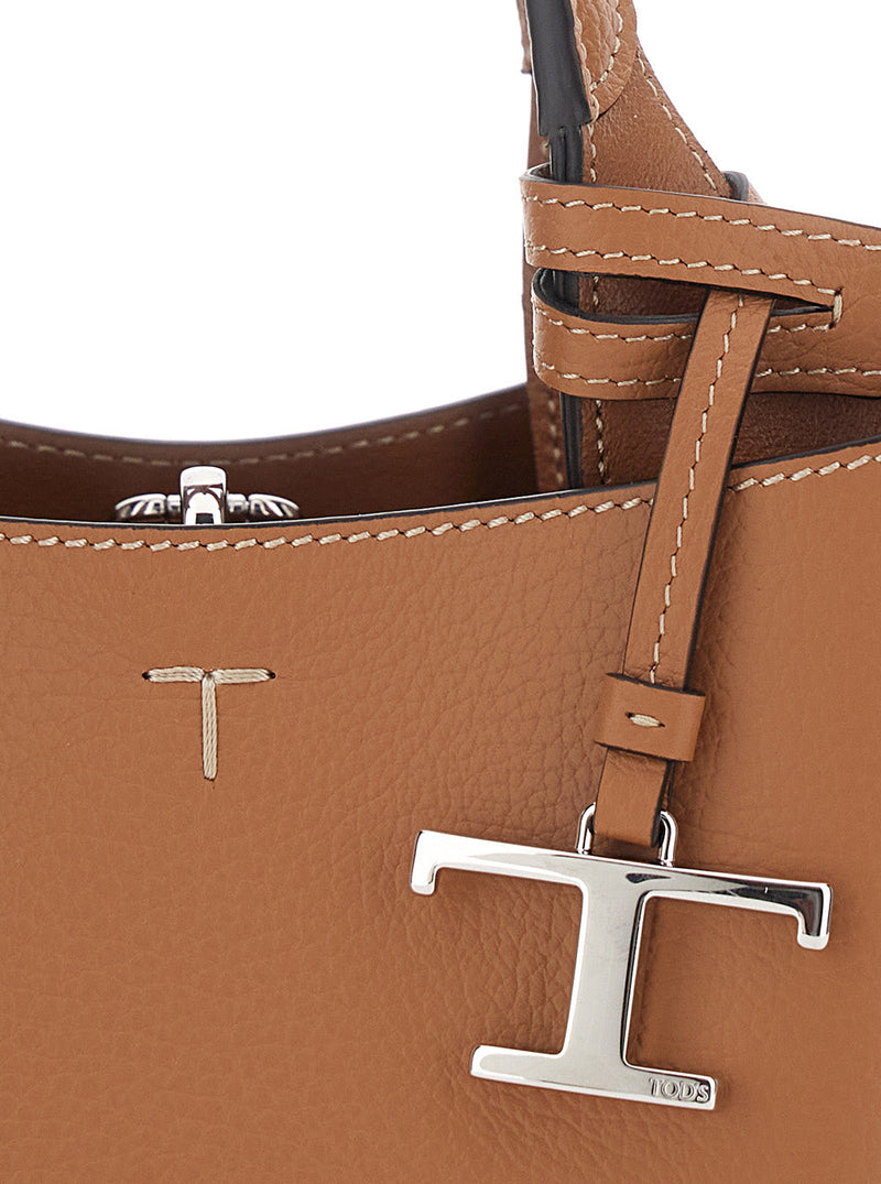 Tods Grained Calfskin Leather Top Handle Bag — Brown