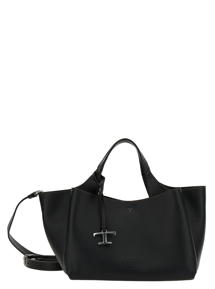 Tods T Timeless Shoulder Bag — Black Calf Leather
