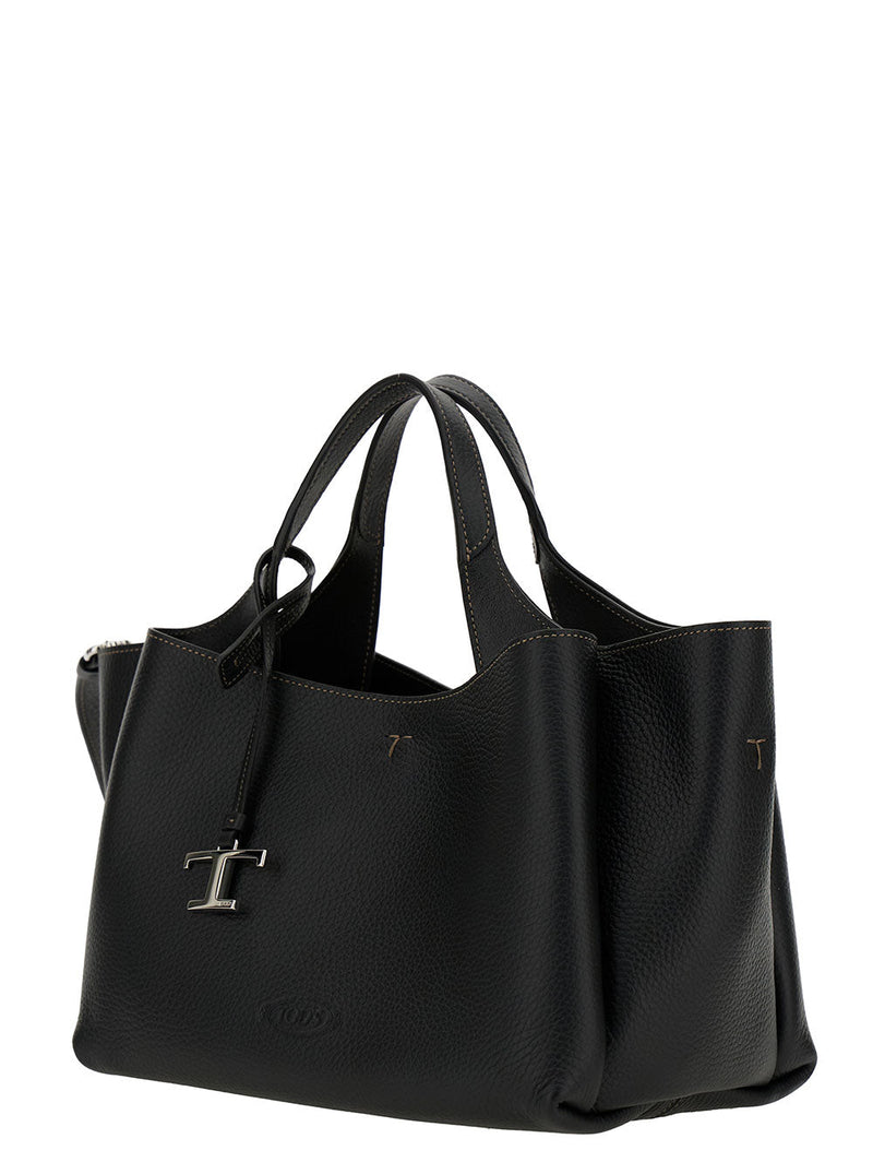 Tods T Timeless Shoulder Bag — Black Calf Leather