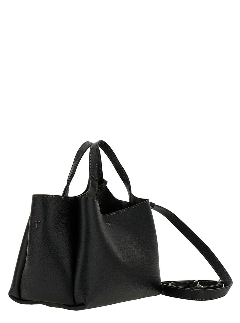 Tods T Timeless Shoulder Bag — Black Calf Leather