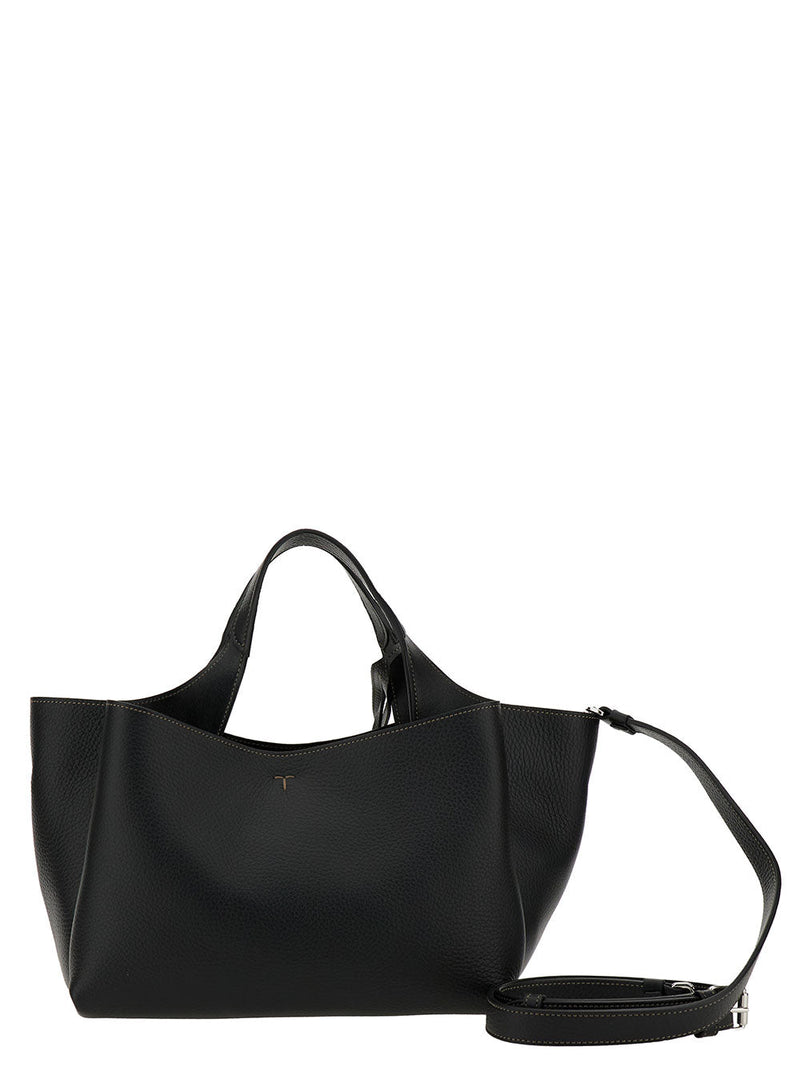 Tods T Timeless Shoulder Bag — Black Calf Leather