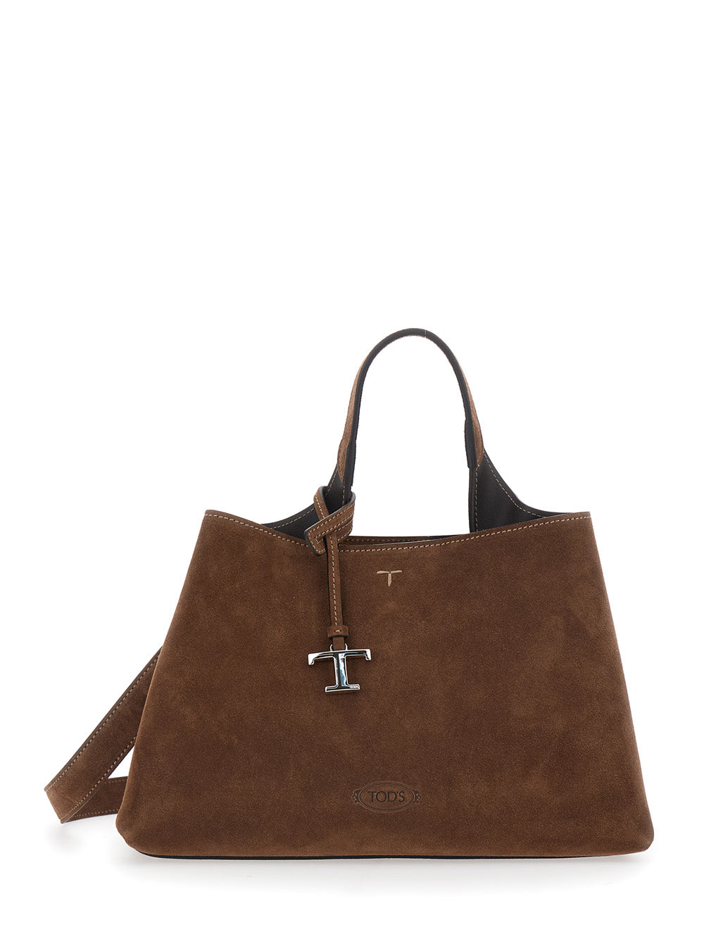 Tods Suede Top Handle Shoulder Bag — Brown Calf Leather
