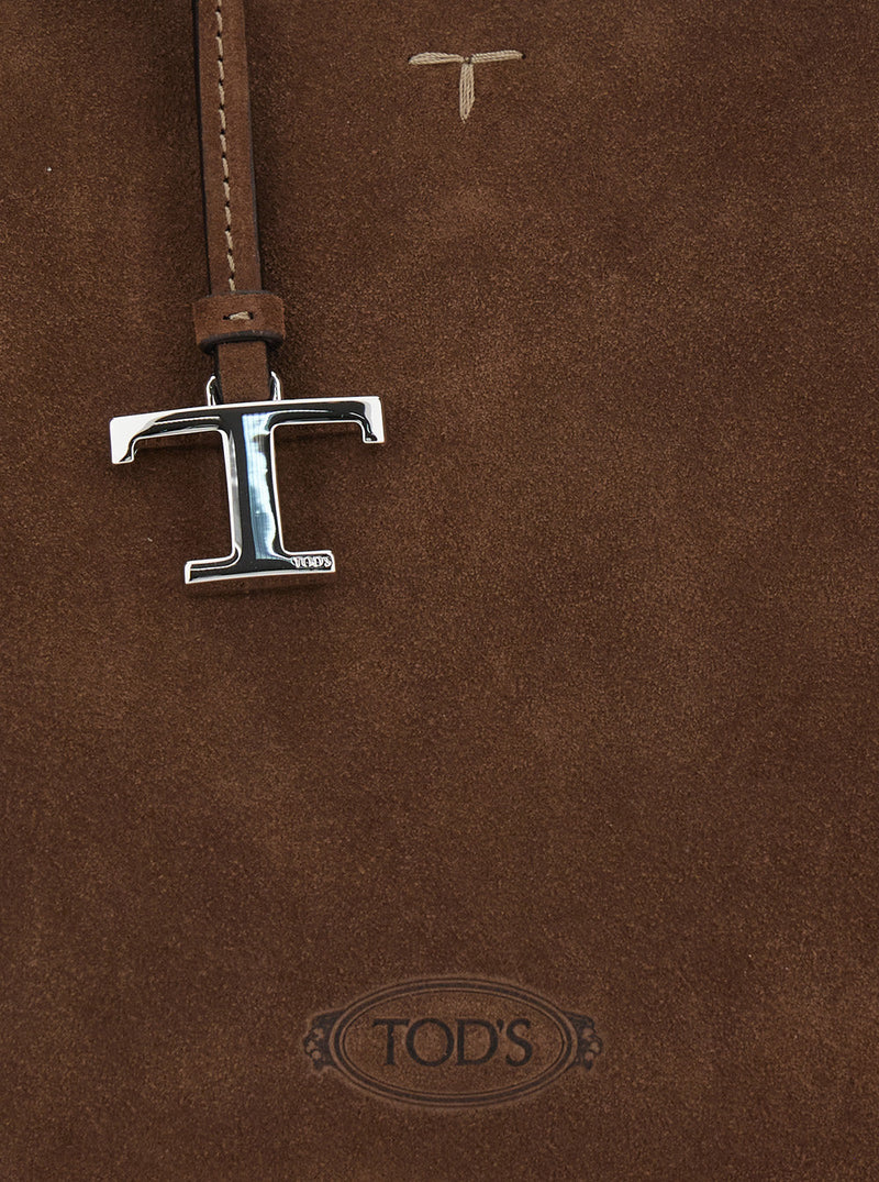 Tods Suede Top Handle Shoulder Bag — Brown Calf Leather
