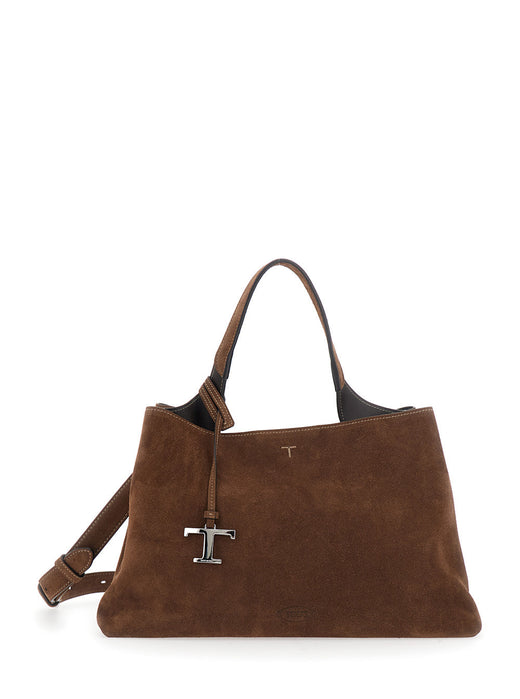 Tods Calf Suede Top Handle Bag — Brown Leather