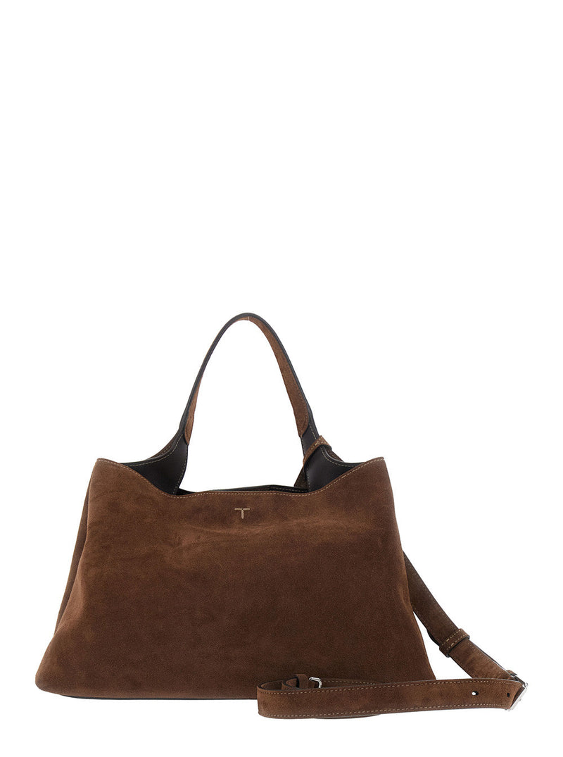 Tods Calf Suede Top Handle Bag — Brown Leather