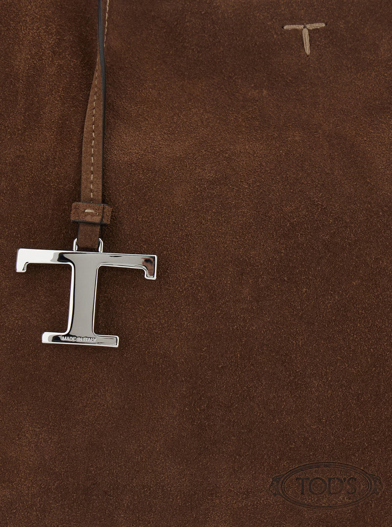 Tods Calf Suede Top Handle Bag — Brown Leather