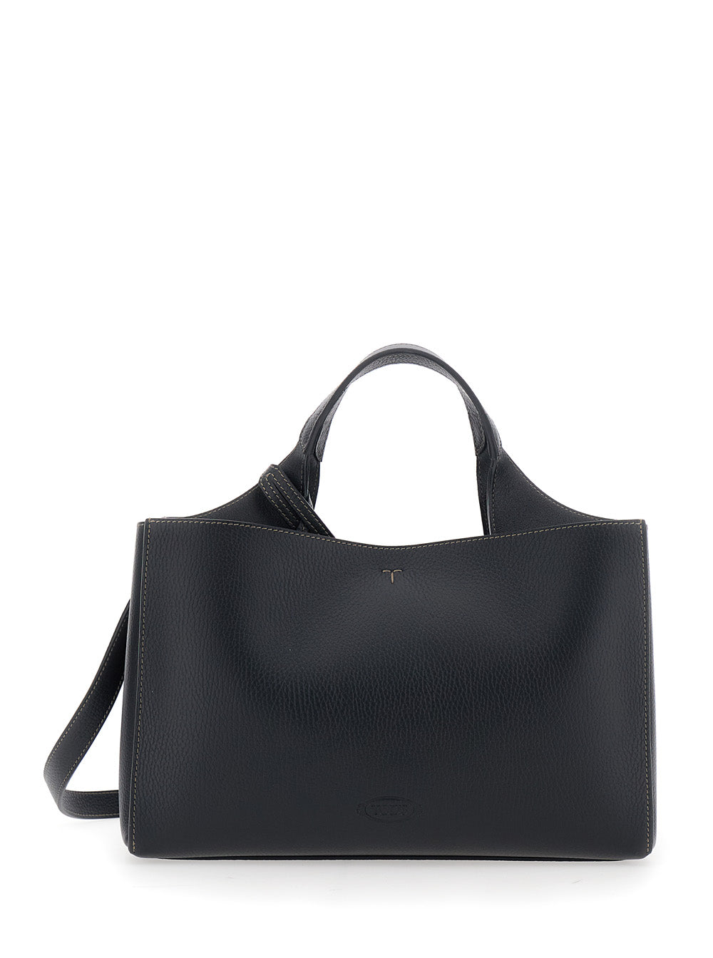 Tods Calf Leather With T Plate Top Handle Bag — Black