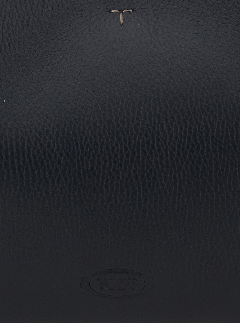 Tods Calf Leather With T Plate Top Handle Bag — Black