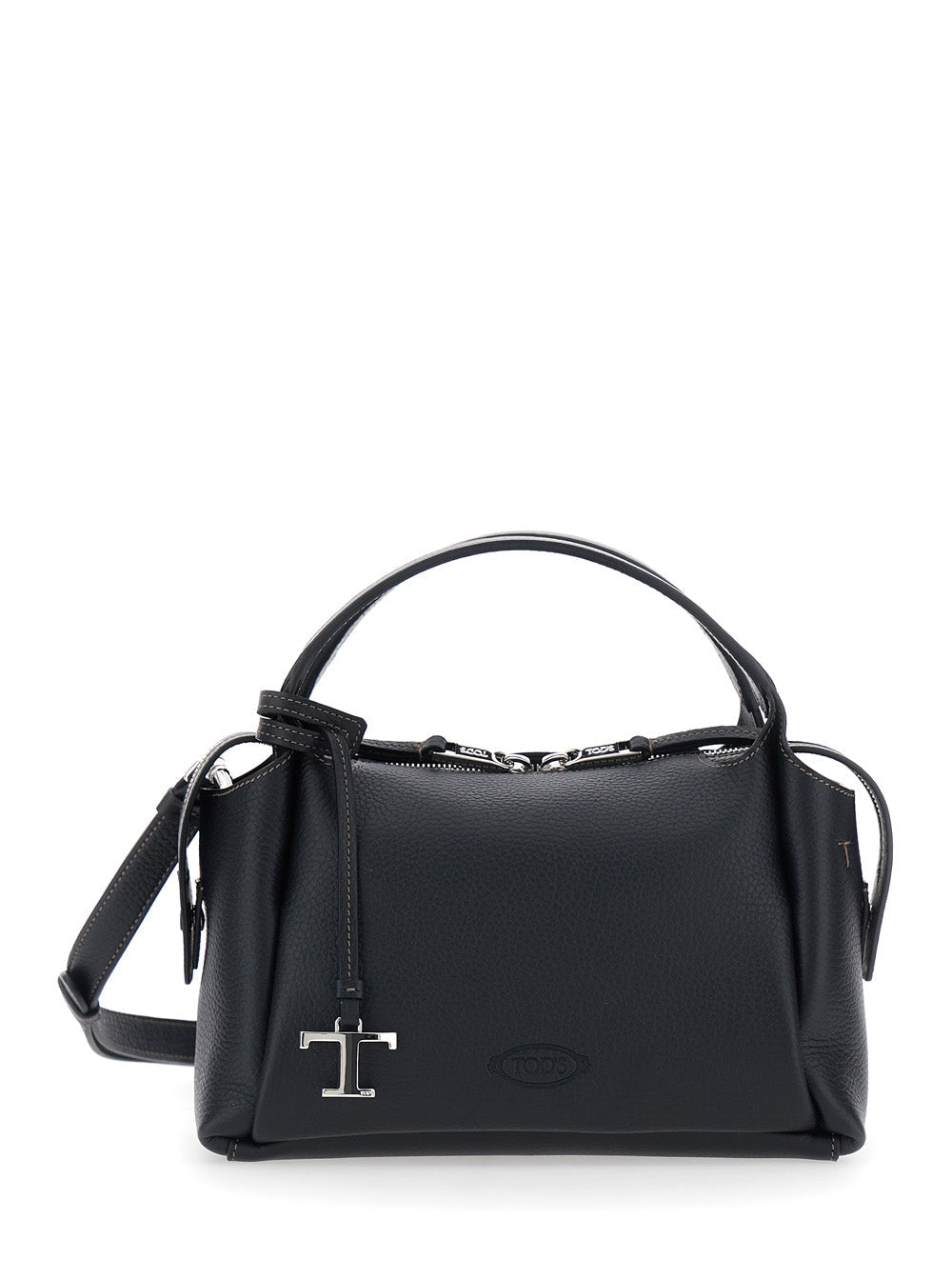 Tods T Plaque Calf Leather Shoulder Bag — Black