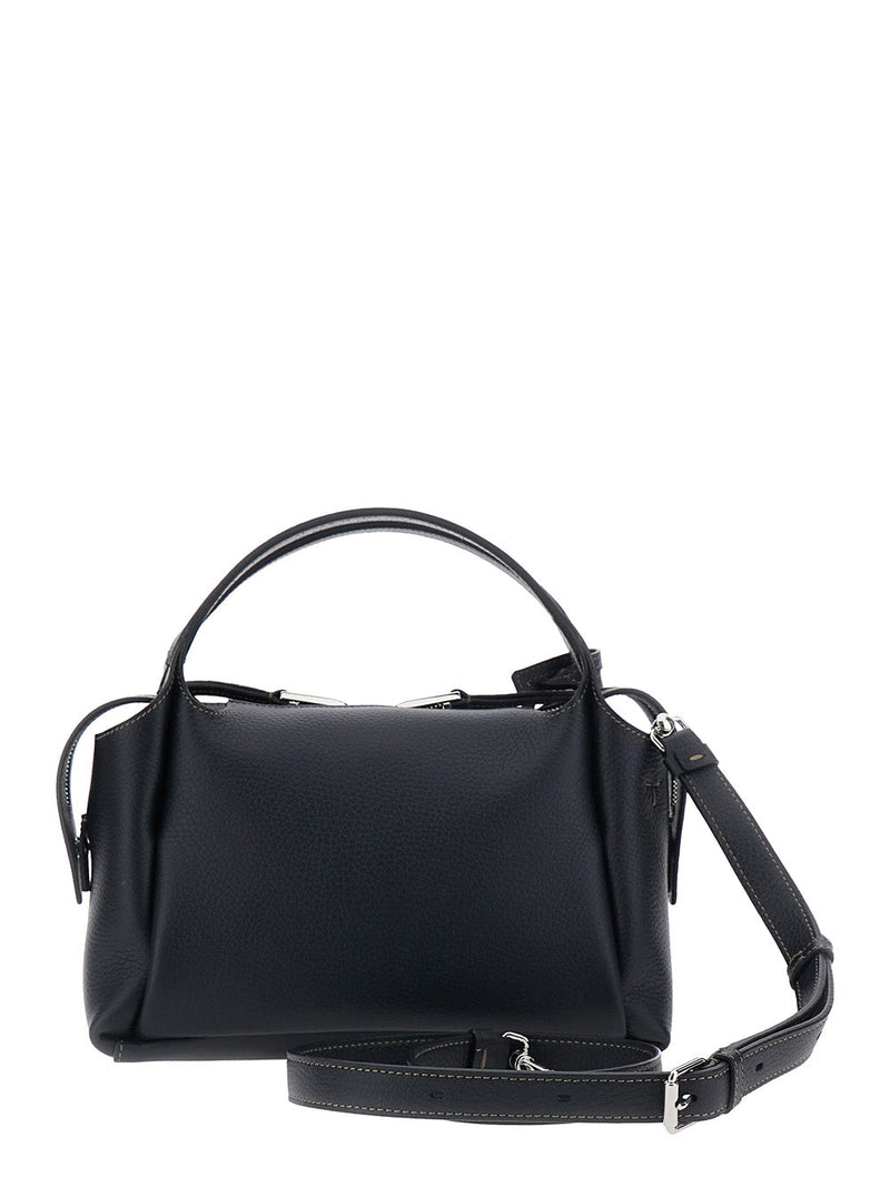 Tods T Plaque Calf Leather Shoulder Bag — Black