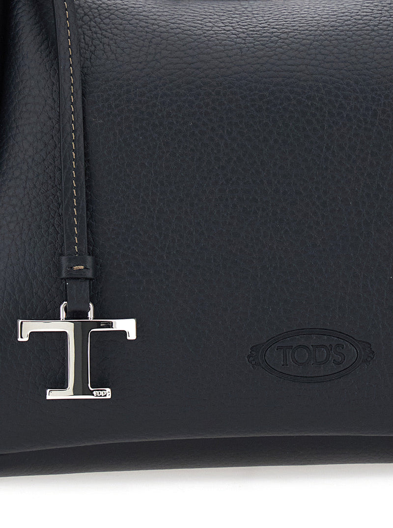 Tods T Plaque Calf Leather Shoulder Bag — Black