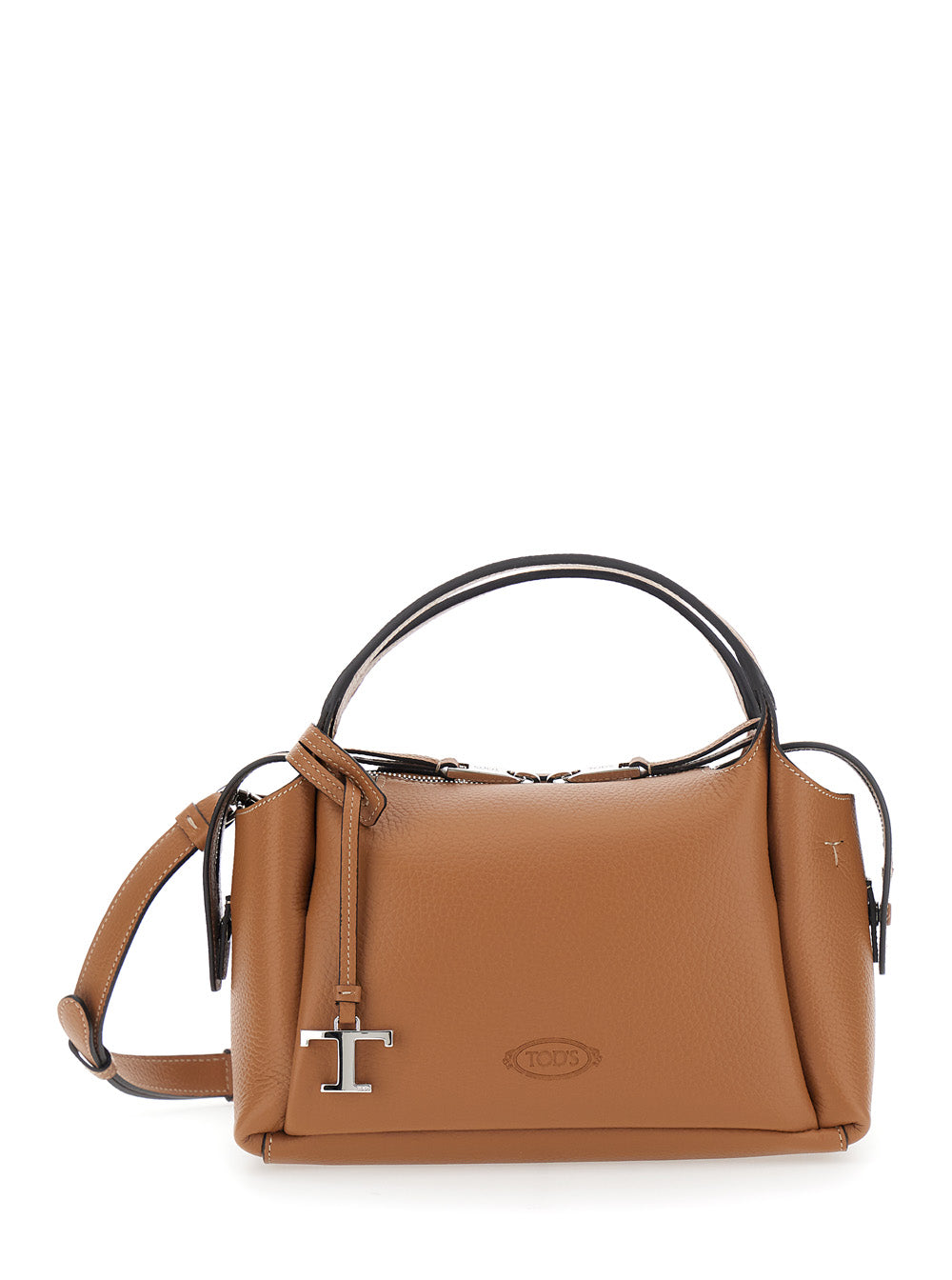 Tods Calfskin Leather With T Plaque Shoulder Bag — Brown Calf