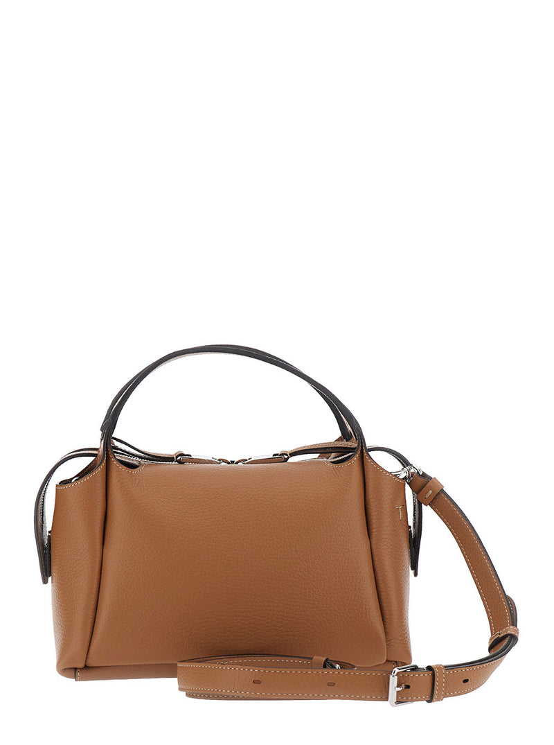 Tods Calfskin Leather With T Plaque Shoulder Bag — Brown Calf