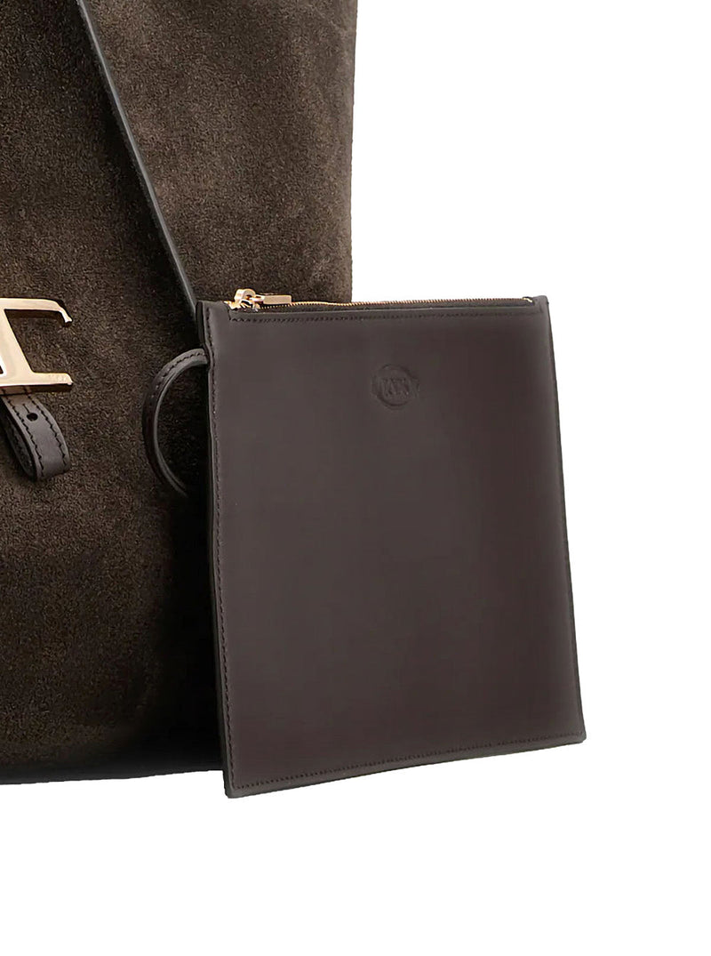 Tods Suede Calf Leather Shoulder Bag — Brown