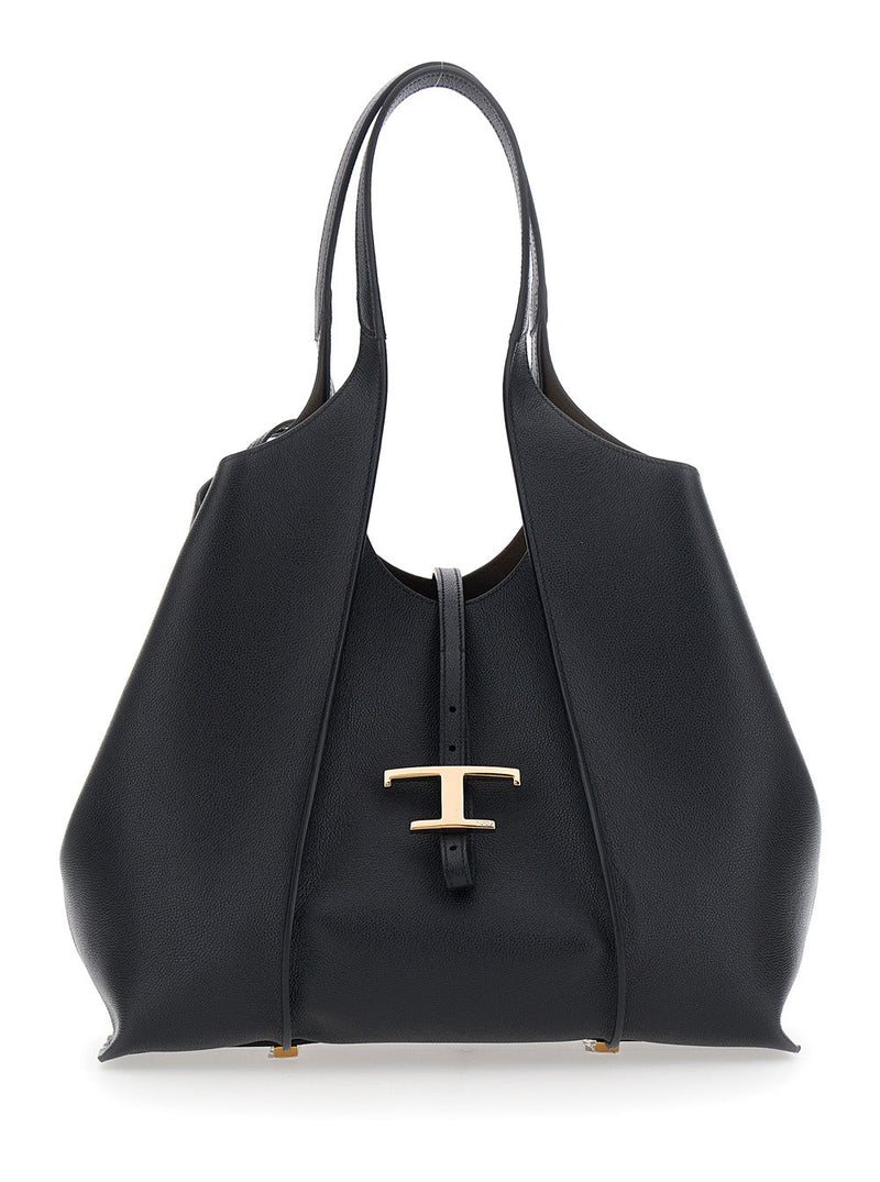 Tods T Timeless Tote Bag — Black Calf Leather
