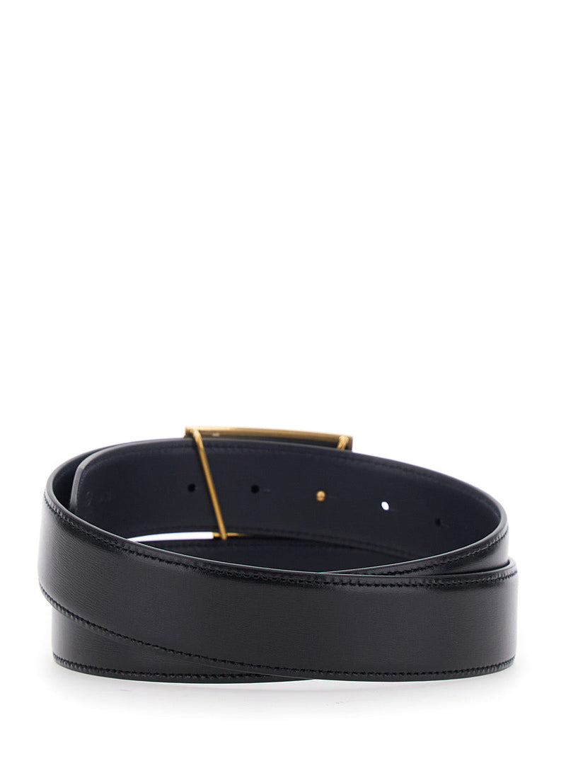 Tods Leather T-Buckle Belt — Black Calf