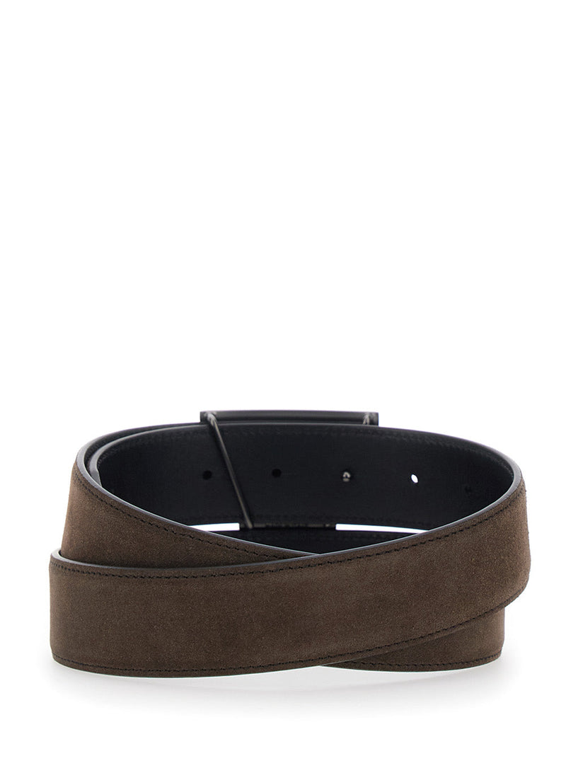 Tods Suede Calf Leather T-Buckle Belt — Brown