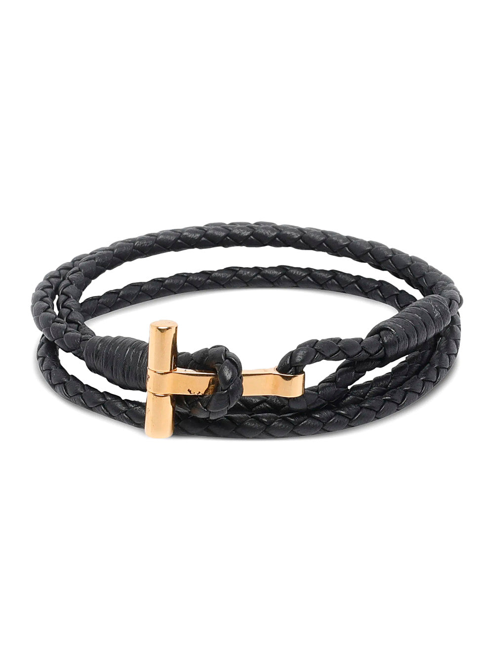 Tom Ford Woven Calf Leather Bracelet — Black Bracelets