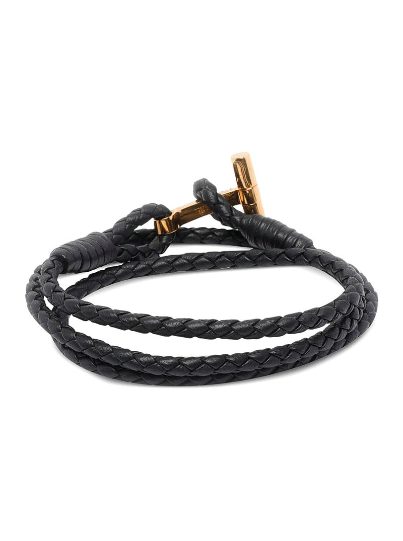 Tom Ford Woven Calf Leather Bracelet — Black Bracelets