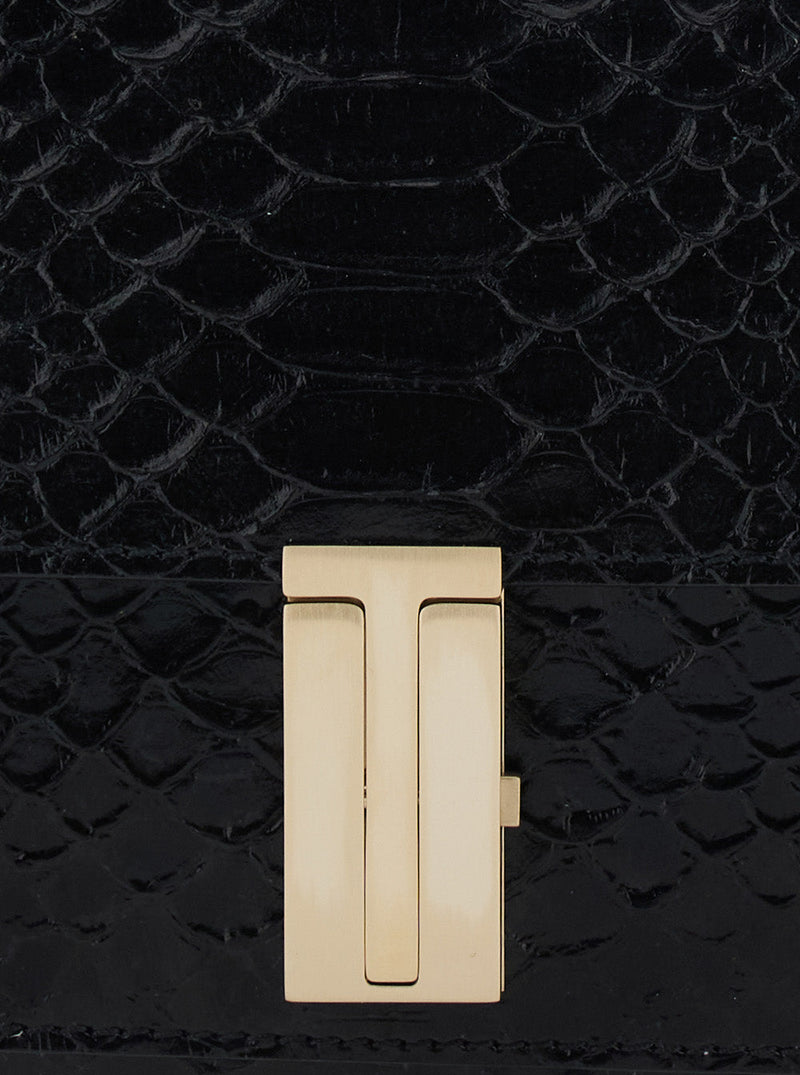 Tom Ford Snake-Effect Calf Leather Crossbody Bag — Black