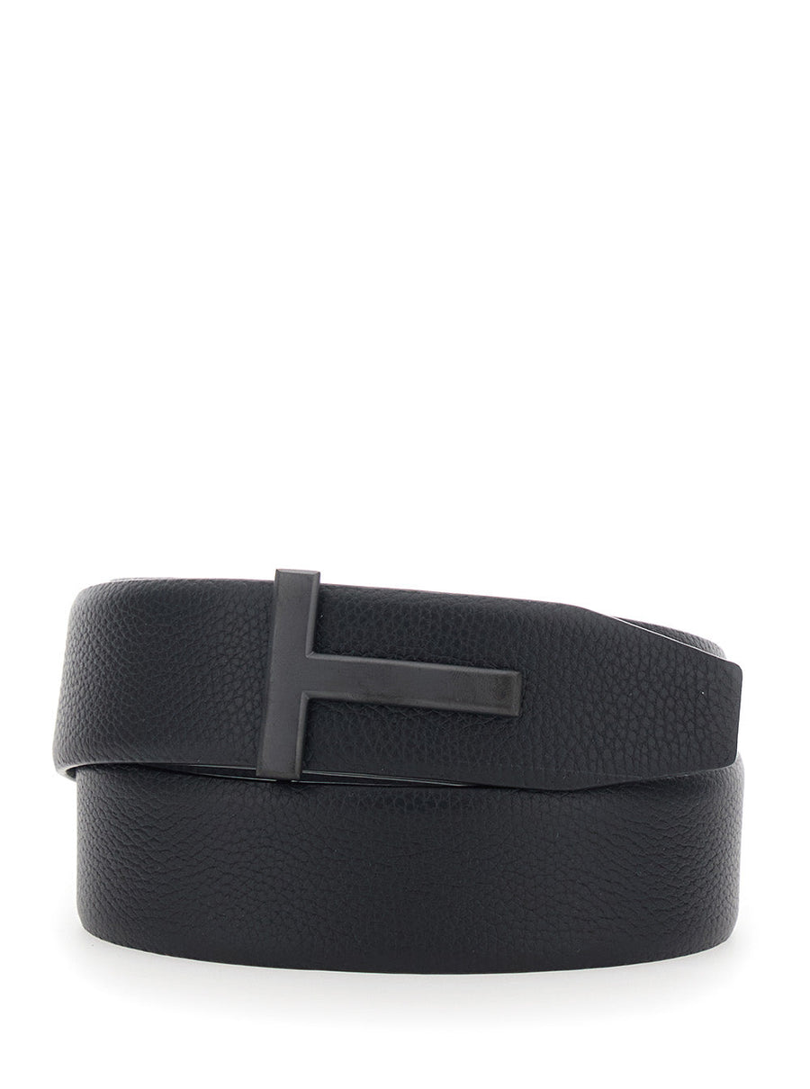Tom Ford Icon T Belt — Black Calf Leather