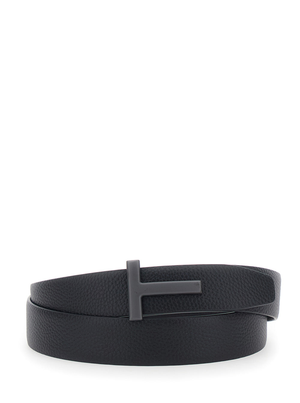 Tom Ford T-Buckle Leather Belt — Black Calf
