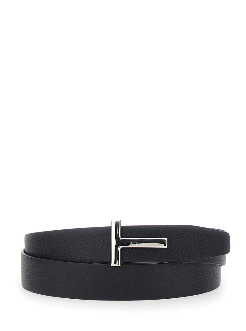 Tom Ford Leather T-Buckle Belt — Brown Calf