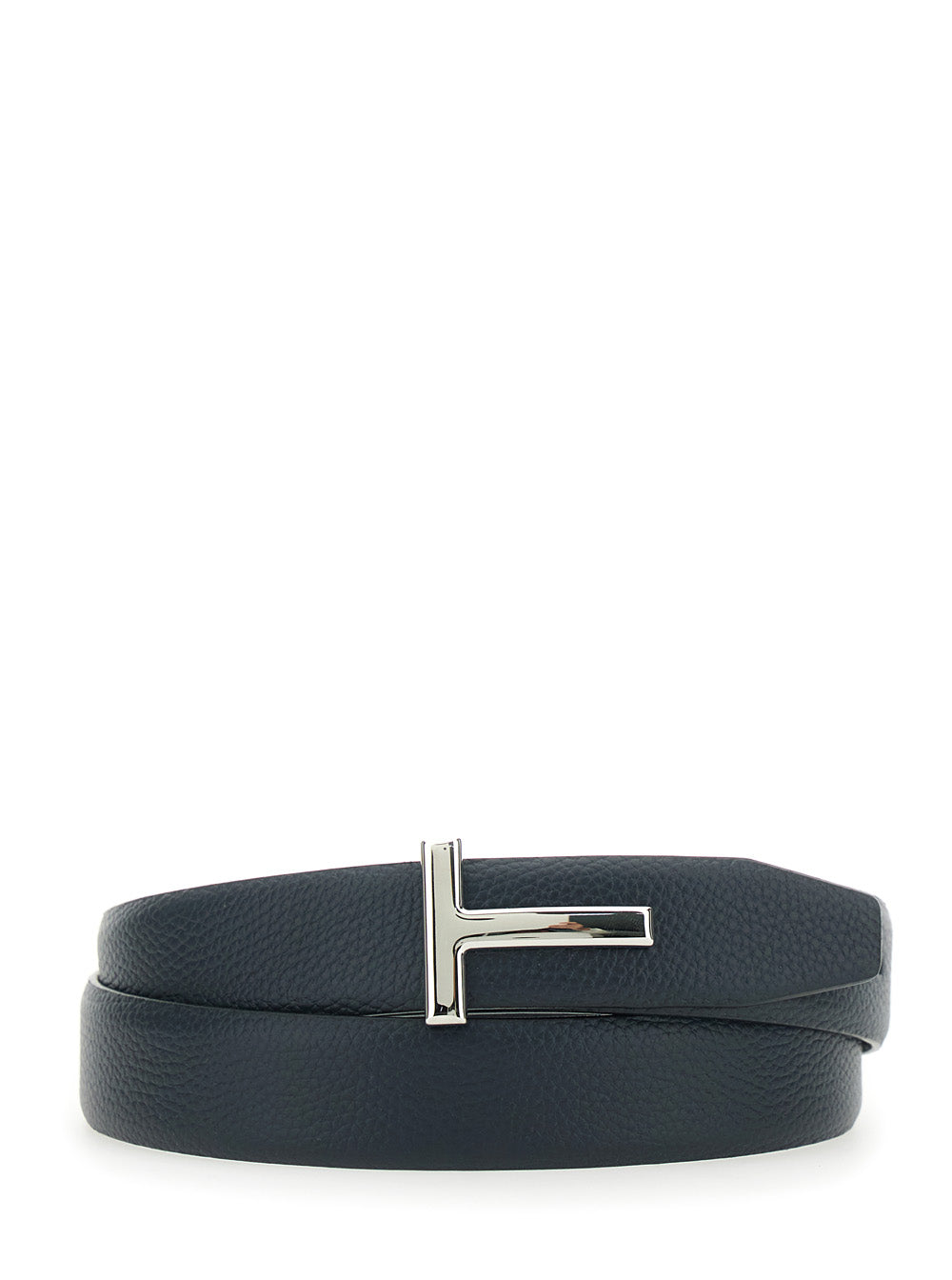 Tom Ford T-Buckle Reversible Leather Belt — Blue Calf